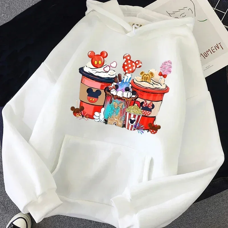 Funny Cartoon Hoodies Women\'s Sweatshirts Cute Mouse for Cake Drink Garment Autumn Long Sleeves Streetwear Woman Clothing Tops