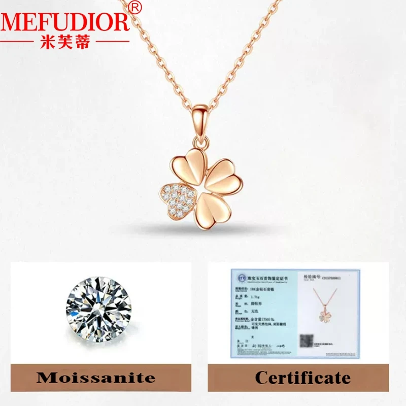 18K Rose Gold Four-leaf Flowers Pendant Moissanite Diamond Necklace 45cm Chain Length Luxury Jewelry Women Friend Birthday Gifts