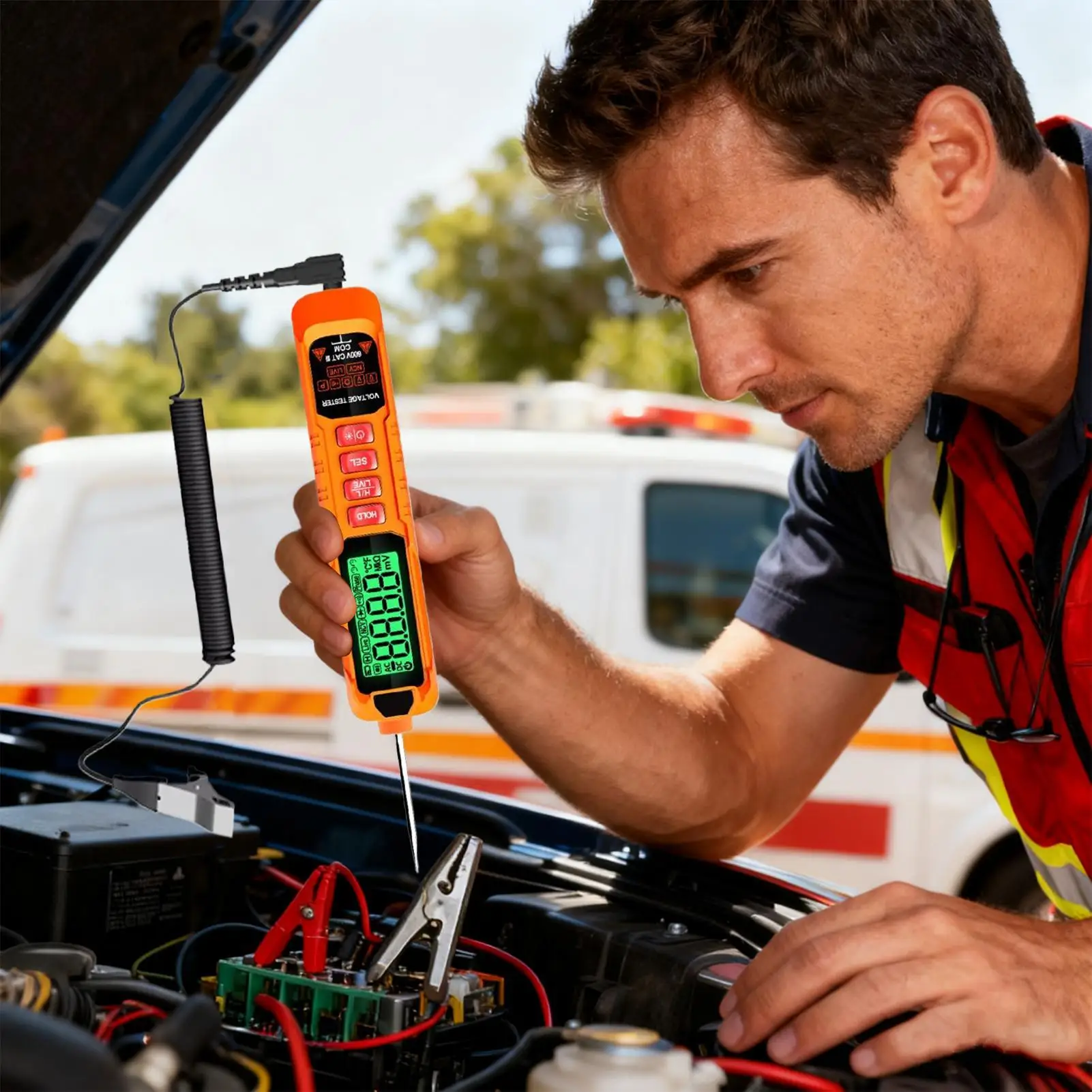 

Автомобильный тестер напряжения AC DC 6-36 В, автоматический электрический детектор ручек, индукционный дисплей со светодиодной подсветкой для электрика, инструмент для тестирования