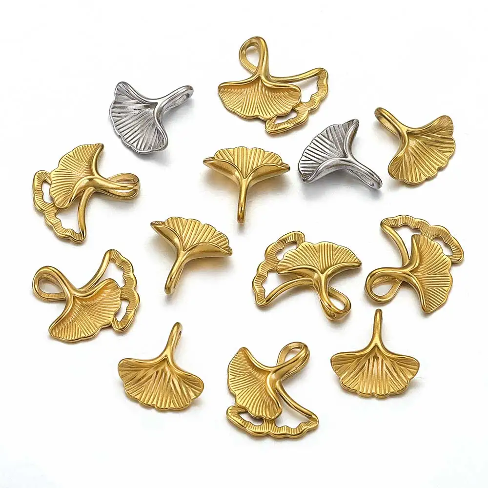 10 stücke edelstahl vergoldet ginkgo anhänger für diy halskette ohrringe teile material schmuck herstellung liefert großhandel