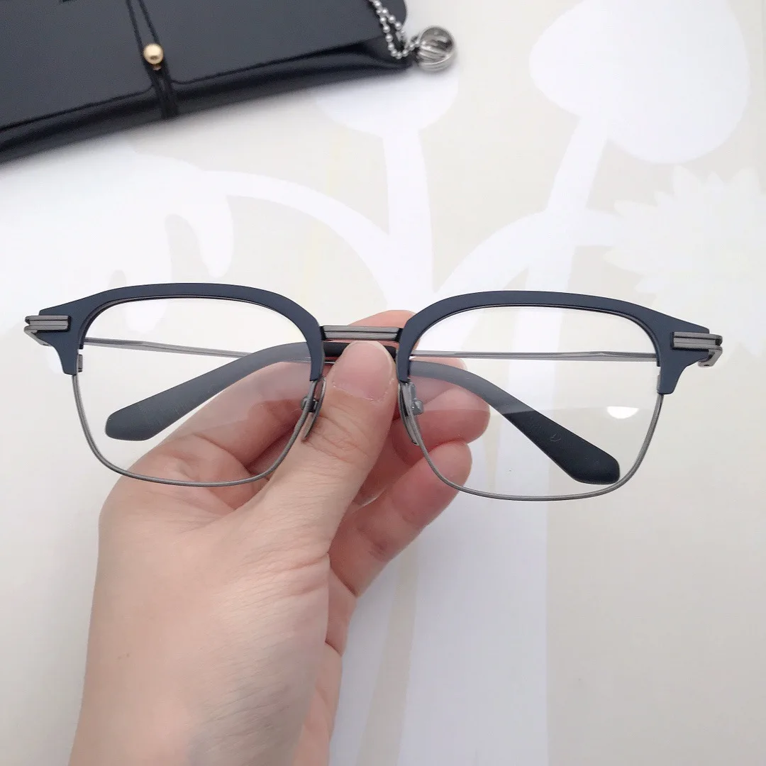 Large size ultra-light pure titanium glasses frame eyebrow line business men retro big face glasses half frame men image 3