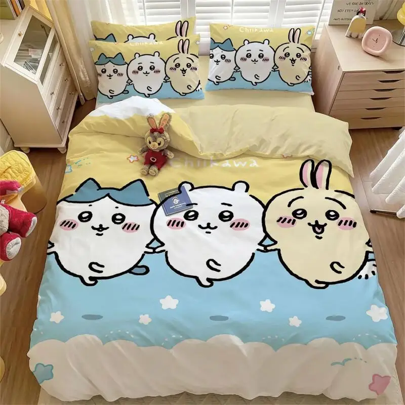 chiikawahachiwareusagi-100-cotton-printed-bedding-set-cartoon-duvet-cover-4-piece-bed-linen-new-style