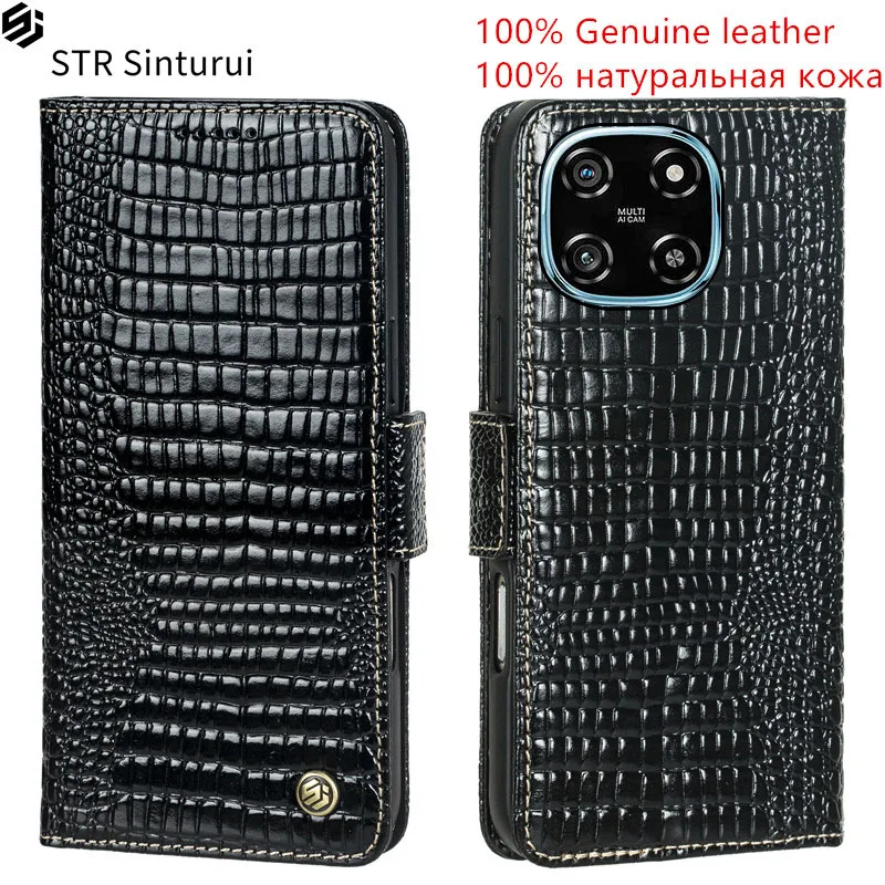 

STR Genuine leather lizard grain card Slot Wallet Cover For Blackview Color 6 Shark 9 Magnetic button Flip shockproof phone Case