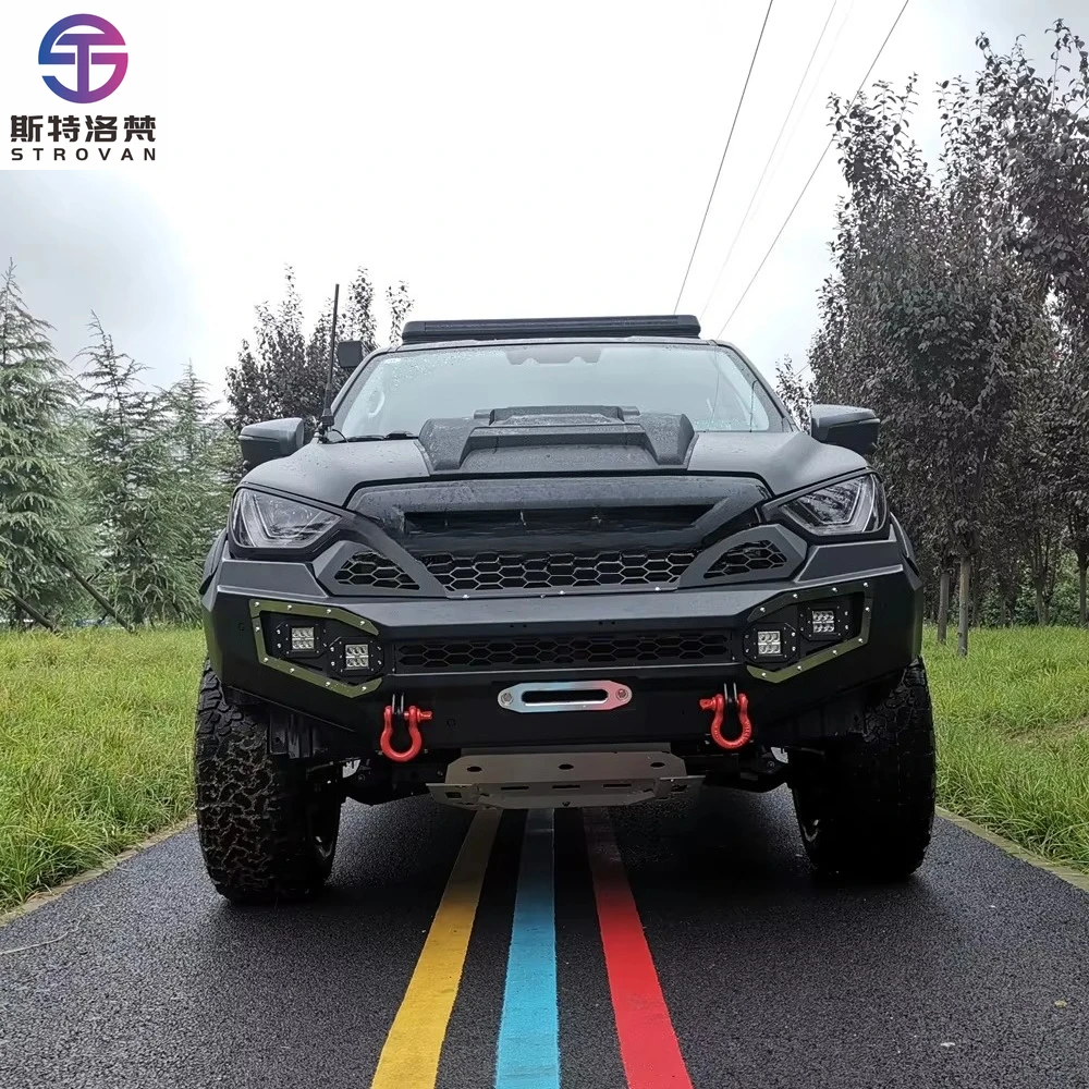 

AQTA 4WD Offroad Pickup Trucks New Steel Bumper Bar with LED Lights Front Bull Protection Hanger Frame Winch Mount Dmax Tow Hook