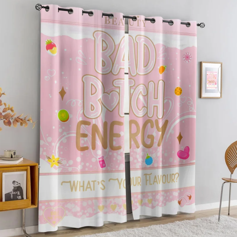 

2Pcs Energy Pink Y2K Fruit Soda Print Blackout Curtains, Kawaii Aesthetic Room Decor Window Drapes