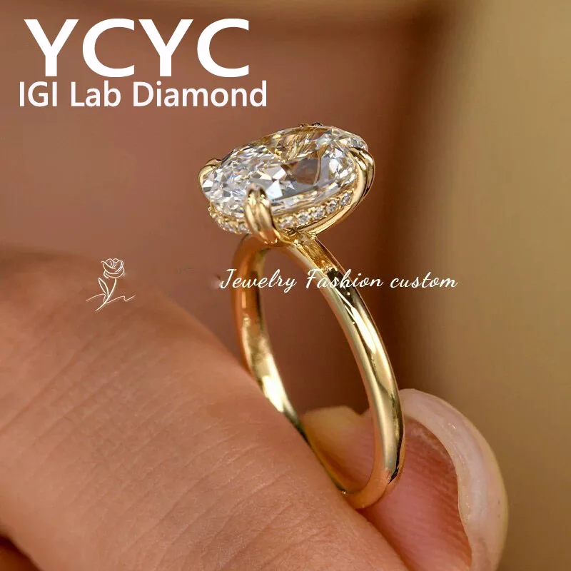 luxurious Oval Lab Grown Diamond Solitaire Engagement Ring 3Ct DE VS-VVS 14 Yellow Gold  Wedding Ring For Lady