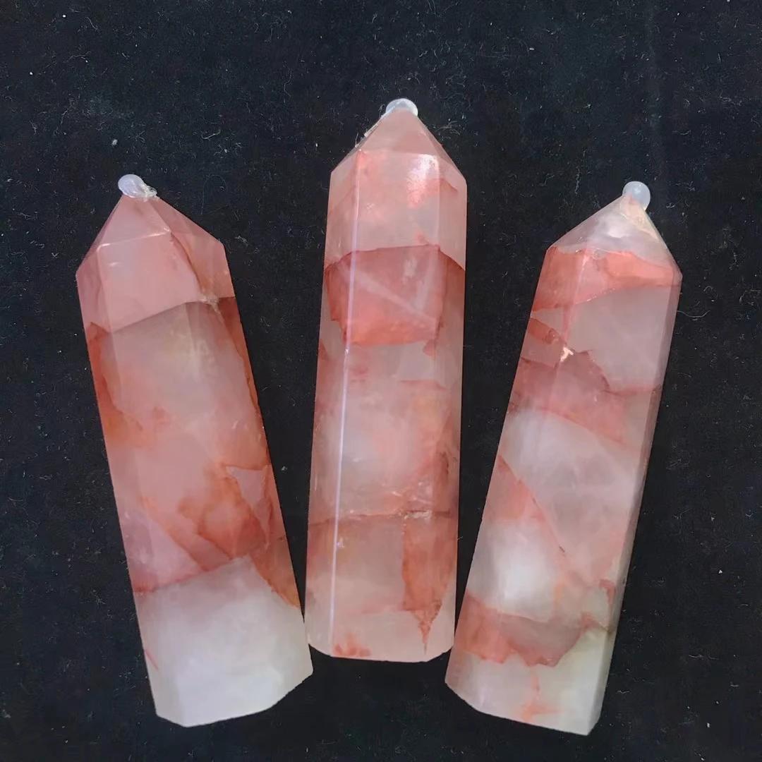 1000g Natural Red Gum Flower Quartz Crystal Point Reiki Healing Stone Hexagonal Prisms Obelisk Wand Tower Energy Meditation DIY