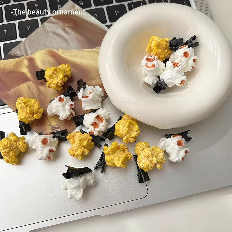 Niedliche Handgemachte Realistische Popcorn-Haarspange für Mädchen, Seitliche Pony- und Stirn-Haarnadel Kopfschmuck – Detail 3