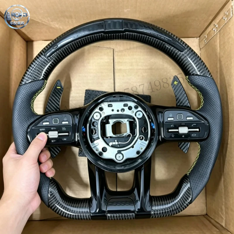 For Mercedes Benz AMG GT GT50 GT63 W205 W213 W222 W464 E Class GLE CLA CLS GLC Real Carbon Fiber Steering Wheel LED Shift Lights