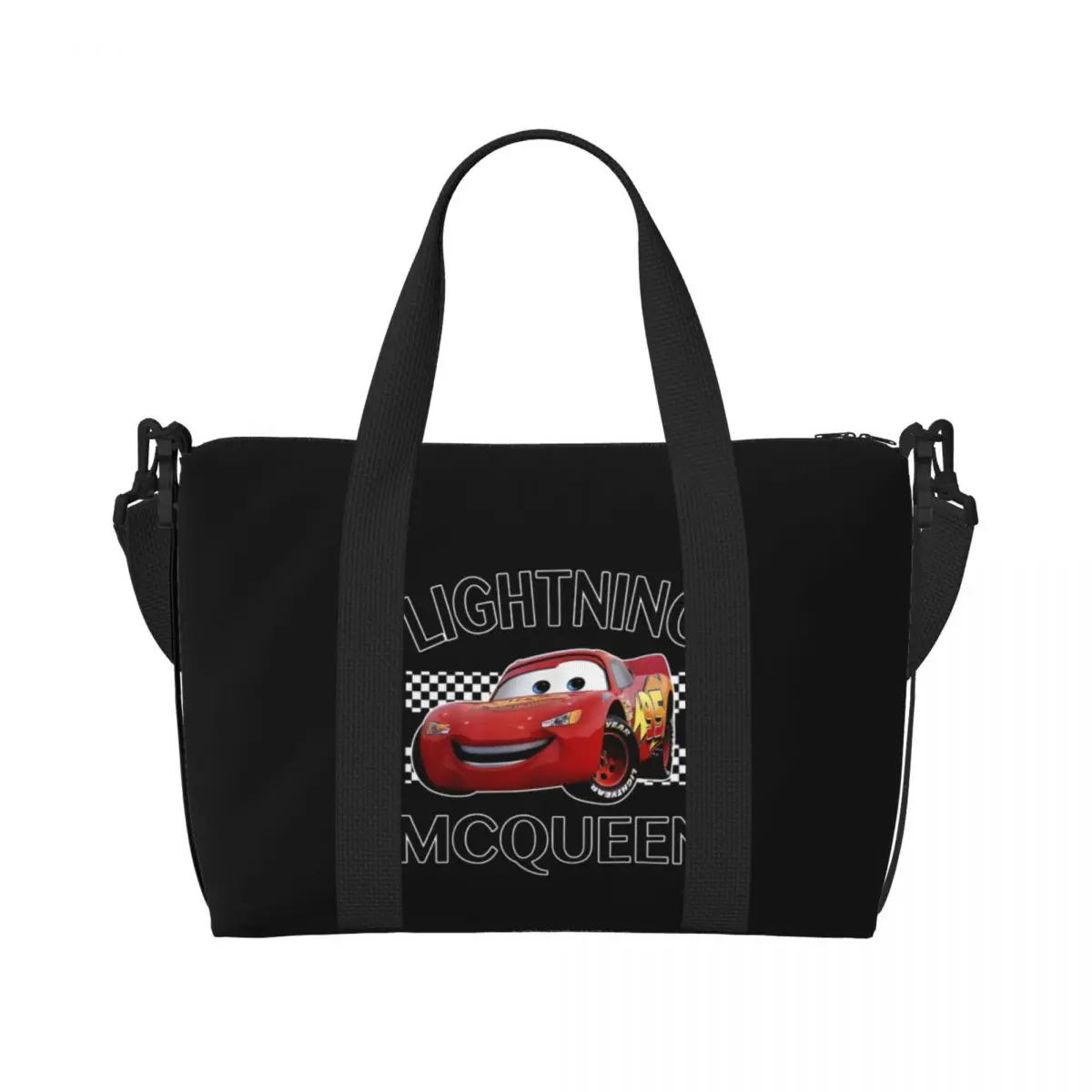 Custom Lightning McQueen Tote Bag Women Large Capacity Cartoon Cars Gym Beach Shoulder Travel Bag