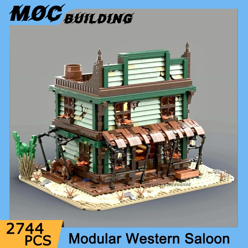 MOC Building Blocks Modular Western Saloon Model Assembly Bricks Service Bar Lodging Street View Toys Collection Display Gifts