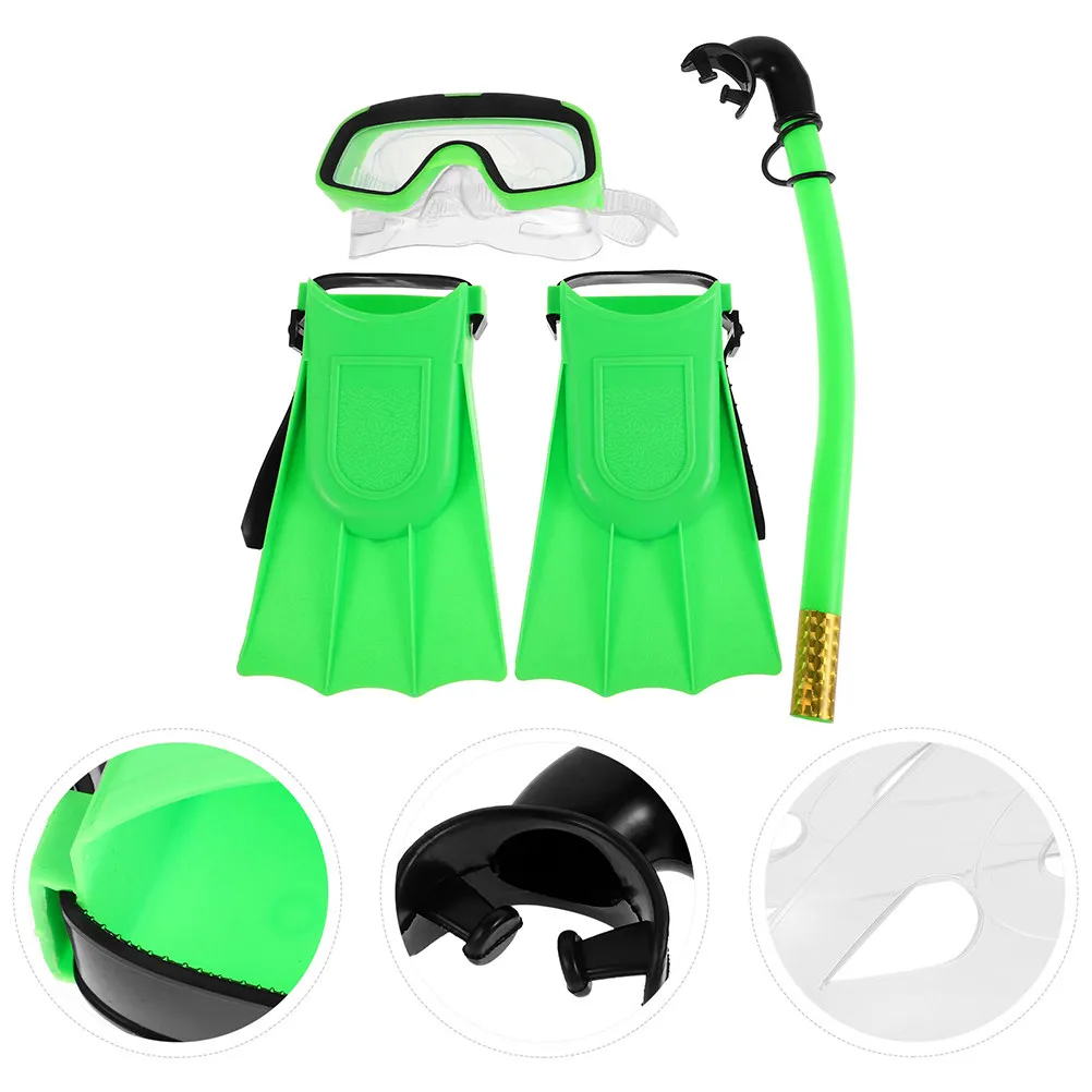 

1Set Snorkeling Set Anti-Fog Goggles Dry Snorkel Adjustable Flippers Swimming Gear Ages 5-10 Flippers and Snorkel Set