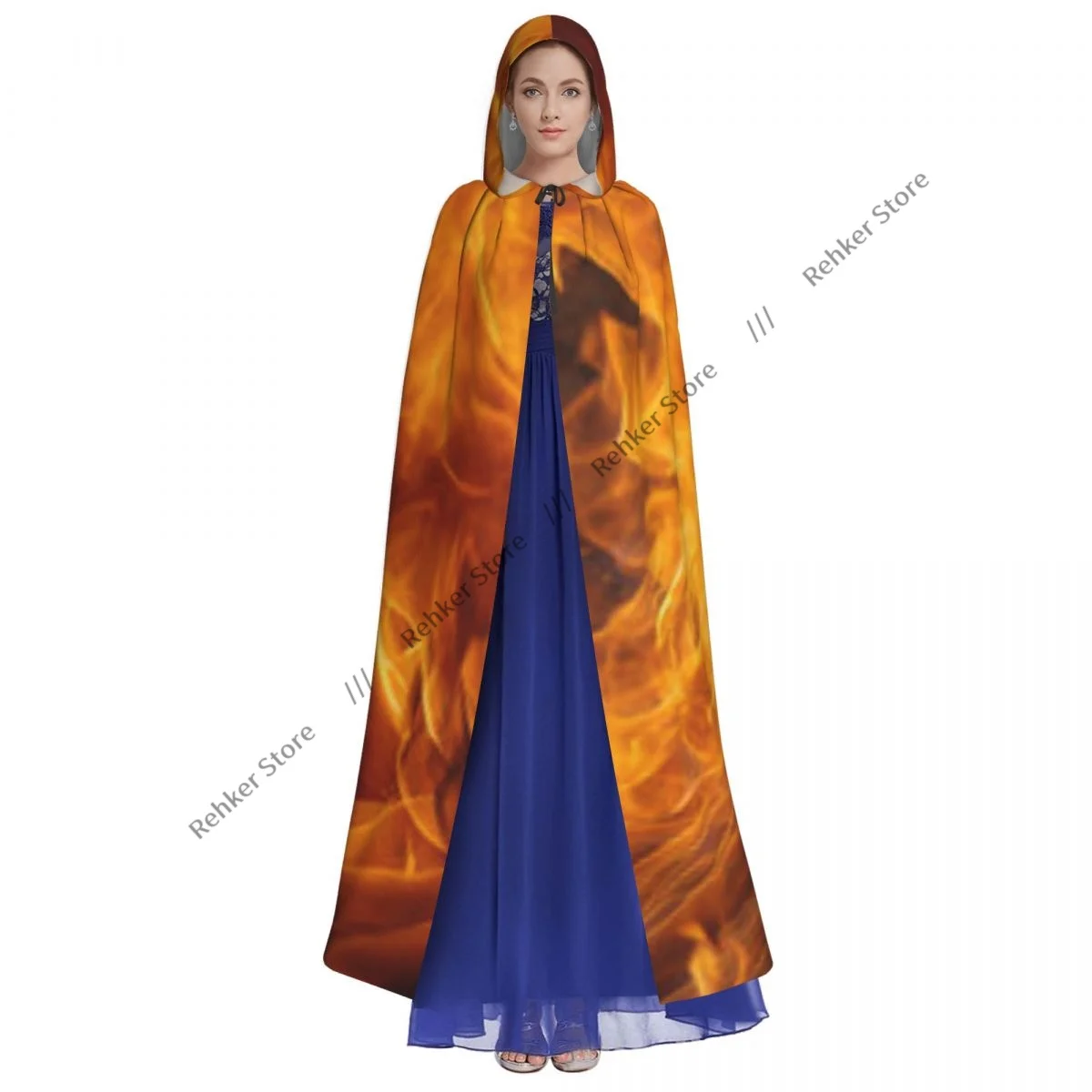 Blazing Fire Flame Cloak Hooded Cosplay Costume Halloween Adult Long Party Cape