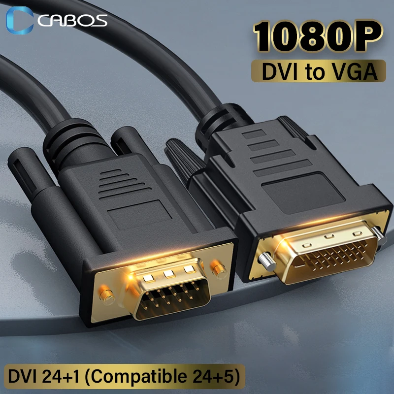 1080P DVI do VGA Adapter kabel DVI 24 + 1 kompatybilny 24 + 5 DVI do VGA z męskiego na męskie do projektor do komputera Monitor HDTV VGA Adapter