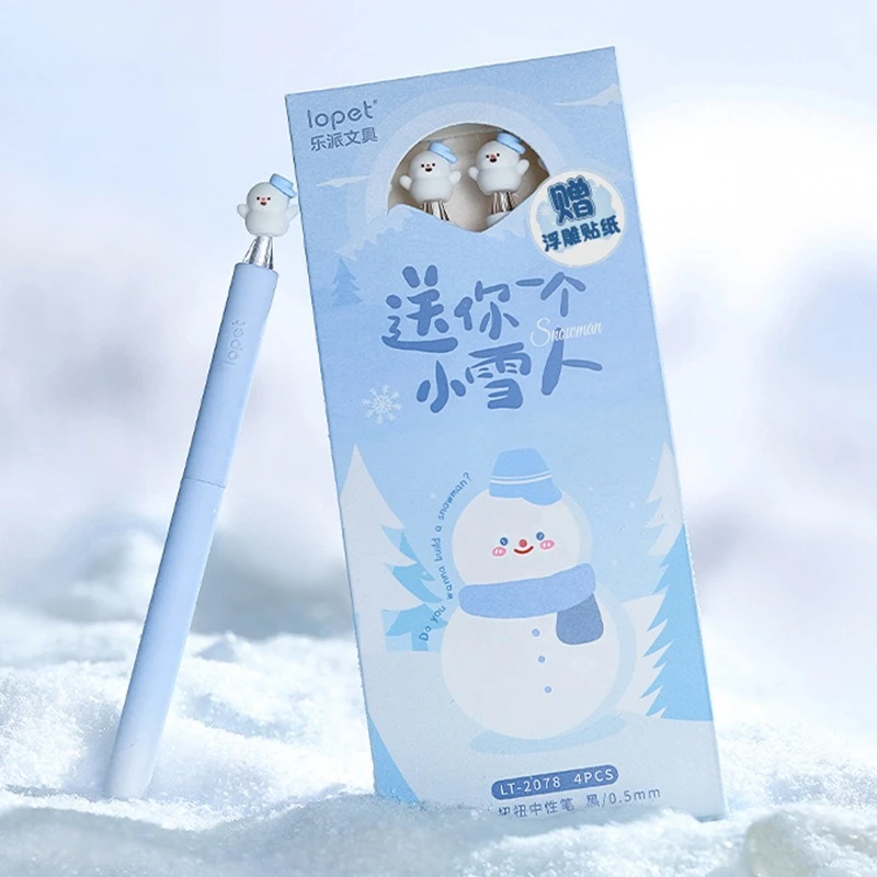 Kawai Stationery Little Snowman Twist Pen To Decompress Creative Rotating Doll Fun Quick Drying Carbon Black Brush Ink Office