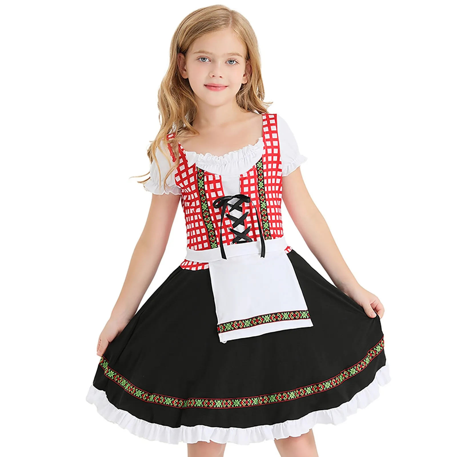 2024 New Traditional German Fraulein Bavarian Dirndl Dress Oktoberfest Beer Kid Girls Print Costume Child Dress For Girl