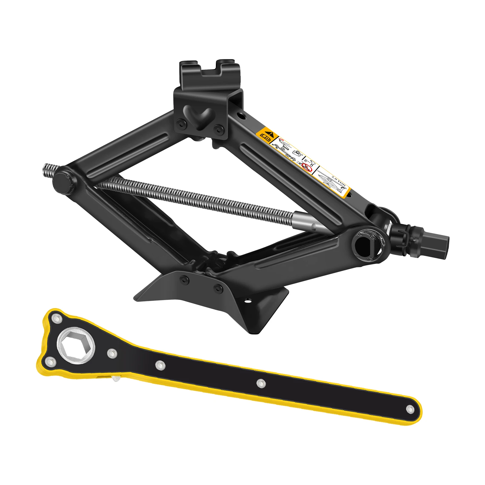Gato de tijera 2T para coche con llave de carraca que ahorra esfuerzo, fácil de levantar o bajar, altura de elevación ajustable de 90 mm a 360 mm