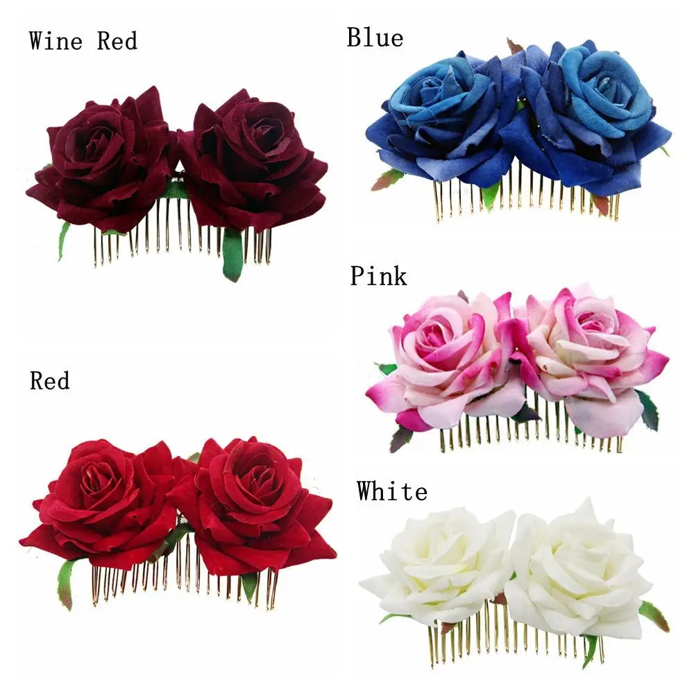 Red Rose Flower Bridal Hair Comb Pins Handmade Wedding Accessories Jewelry Women Prom Headpiece