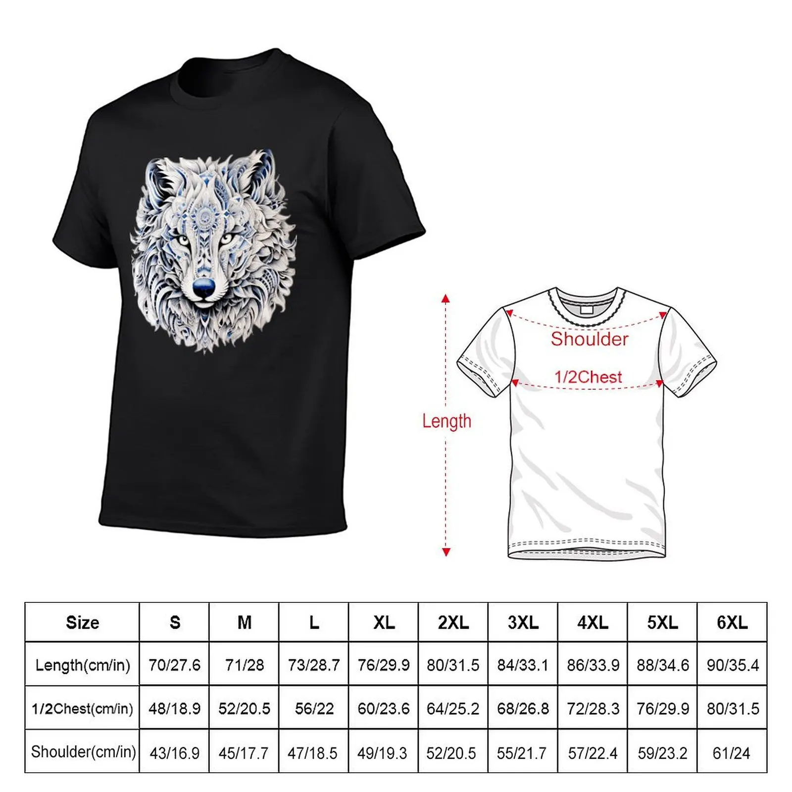 Zentangle-花、オオカミ、カナイン、犬のフルーツが付いたヴィンテージの男性と女性のTシャツ