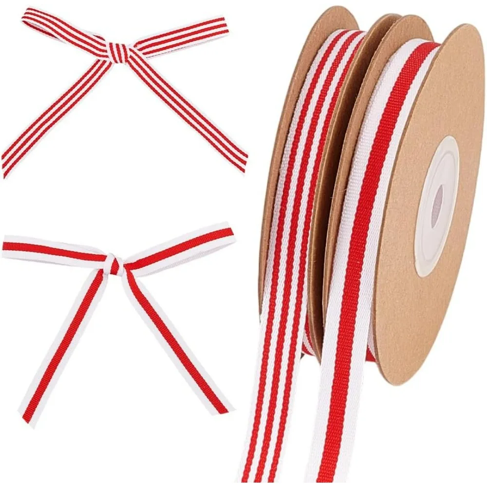 20 Yards Red White Stripe Ribbon 2 Styles 3/8 inch(10mm) Fabric Ribbons Red White Polyester Grosgrain Ribbon for Gift Wrapping