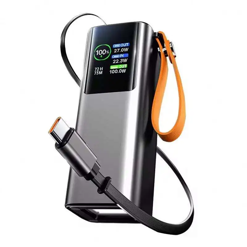 

Power Pack 100 Watt Fast Charging Power Pack with Retractable Cable Light Emitting Diode Display with Type C Cable