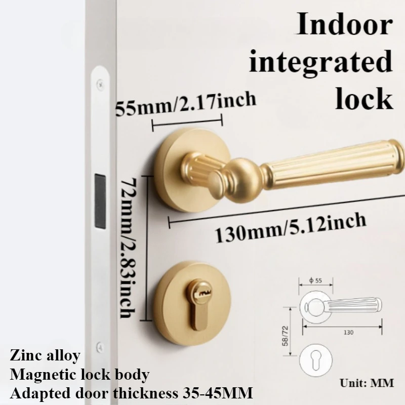 

Door Lock Indoor Magnetic Integrated Lock Bedroom Household Handle Door Knob with Lock and Key Door Thickness 35-45MM