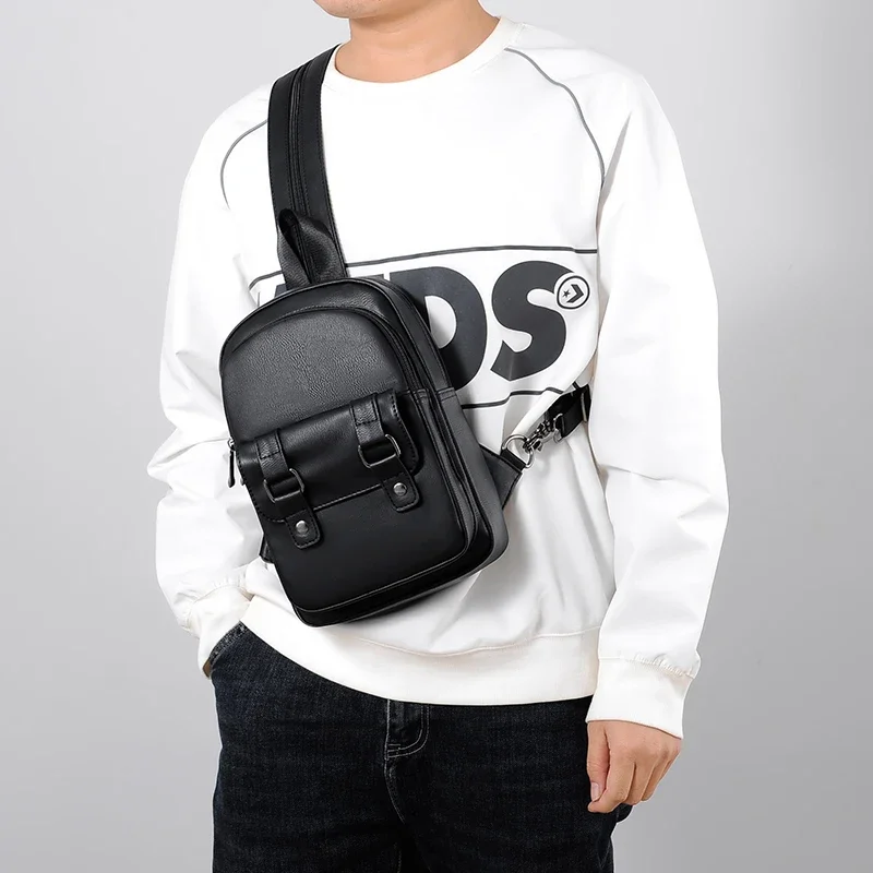 Sac à dos décontracté en cuir PU pour hommes, petit sac de poitrine, sacs à dos à bandoulière pour hommes, bonne qualité, affaires, initié