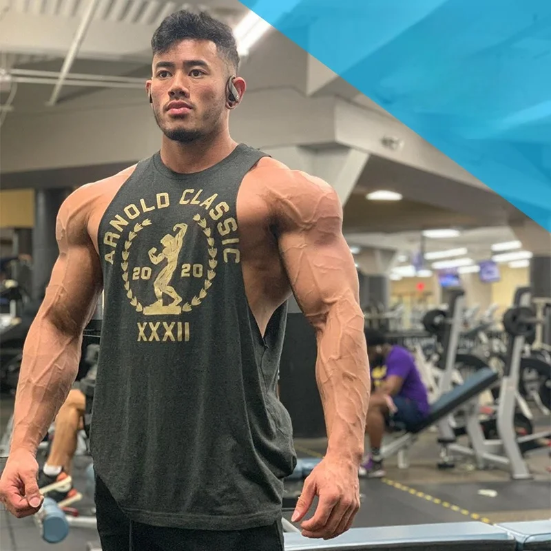 Men's Fitness Tank Top Loose Sleeveless Gym Training Apparel American Style Bodybuilding Sportswear Large Size Trendy T-shirt
