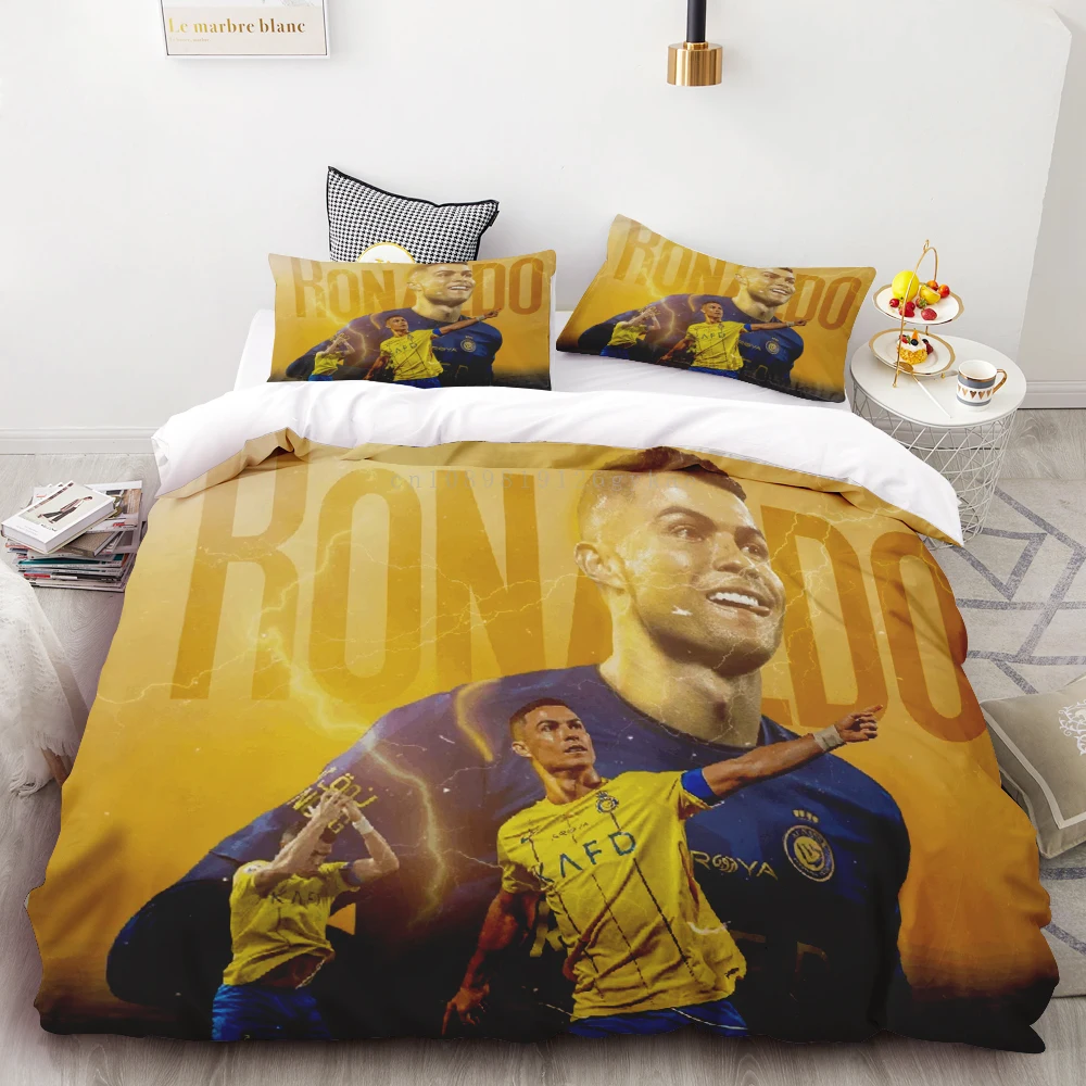 Duvet Cover Set Football Players C-R-7 Single Double Size Microfiber Bedding Set Lightweight Soft Comfort Breathable Cover Gift