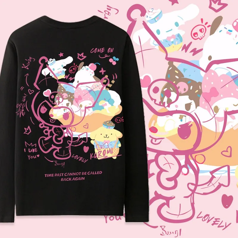 

2024 New Sanrio Kulomi Joint Long Sleeve Women's T-shirt Small Cotton Autumn Clothes Girl