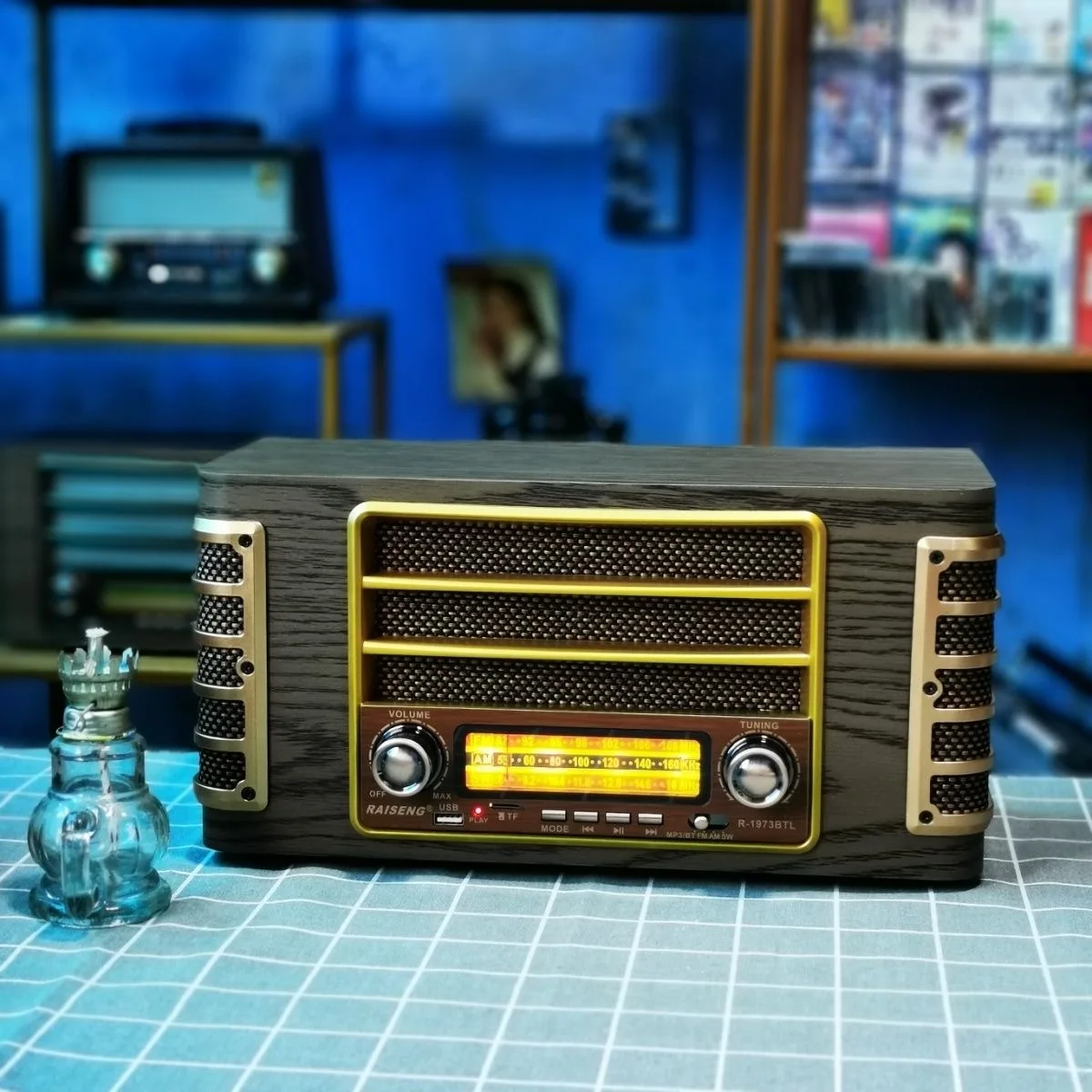 Radio de escritorio grande nostálgica Vintage, onda media FM, onda corta, con luz, tarjeta enchufable Bluetooth, máquina todo en uno, woode