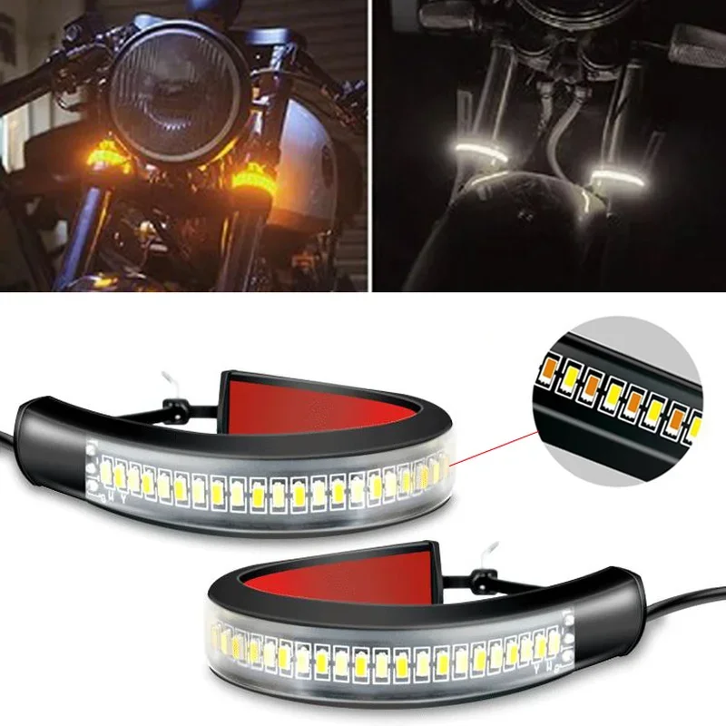 Flexible LED 3014 SMD Turn Steering Signal Light Motorcycle Tail Strip Yellow White Dual Color Universal Signal Lamp 12V