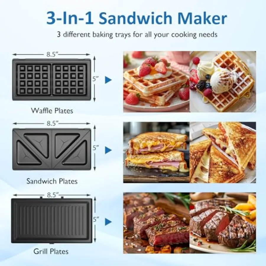 Sandwich Maker Panini Press Grill with Removable Non-stick Plates Glass Top Cool Touch Handle Easy to Clean 100