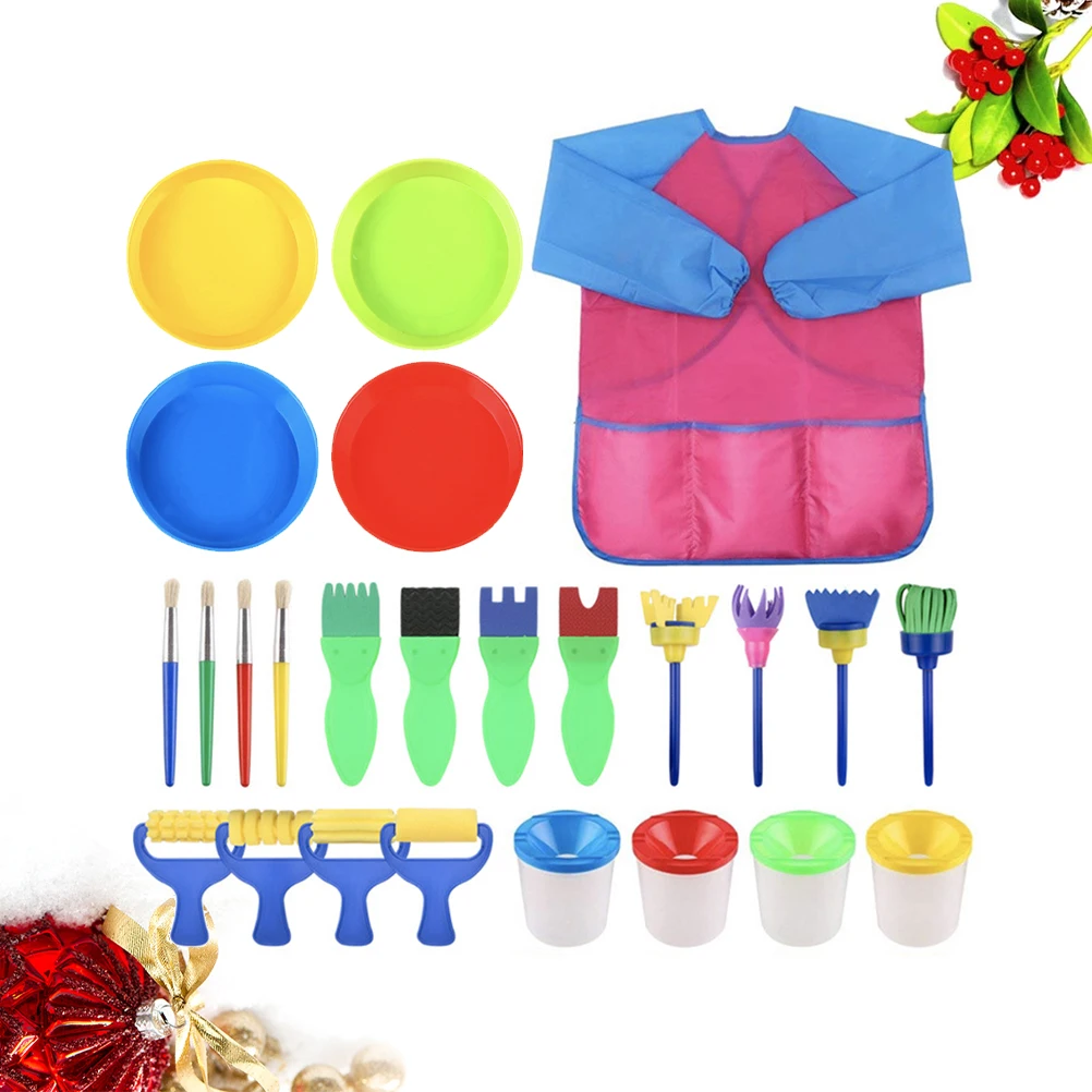 1 ensemble de bricolage Art éponge peinte et tablier ensemble coloré bébé début éducatif Graffiti dessin sceau Art fournitures avec plaque pour Kin