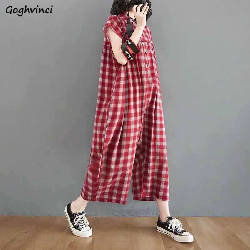 

Baggy Jumpsuits Women Full Length Casual Sleeveless Vintage Ulzzang Plaid Chic Pregnant Ins Style Popular Comfortable Harajuku