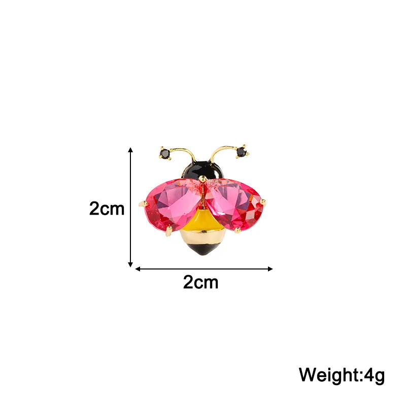 بروش نسائي صغير على شكل نحلة دبابيس معدنية فاخرة للملابس أجنحة حجر الراين الأحمر الوردي دبابيس عصرية صغيرة لطيفة للنساء