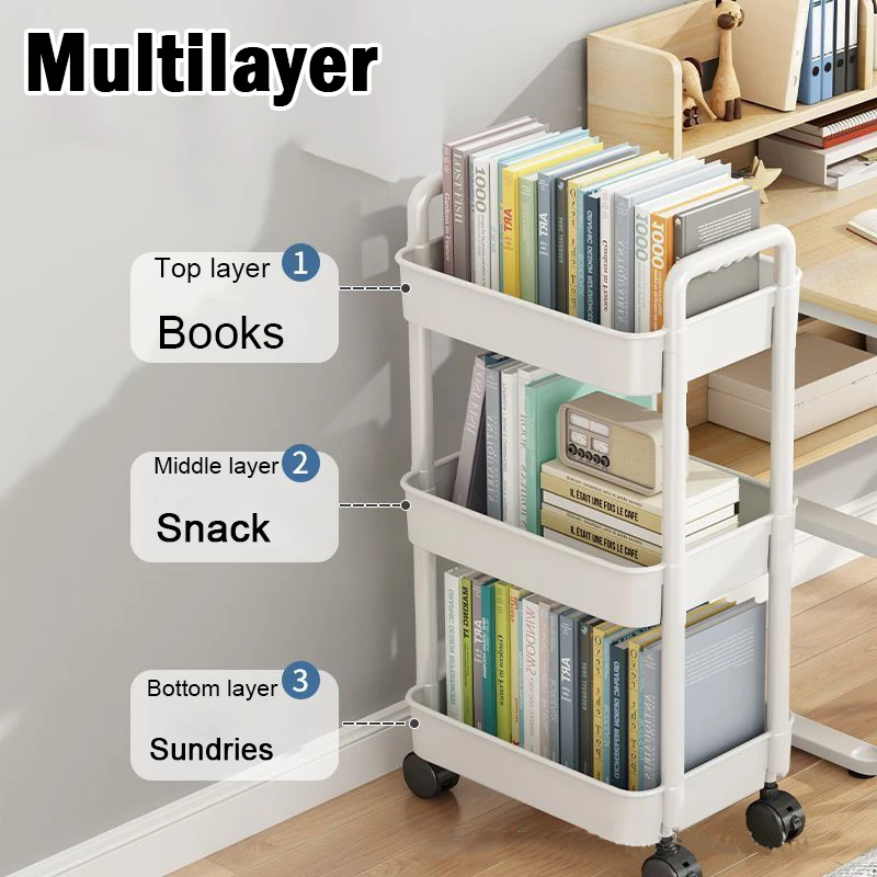 Mobile Storage Rack Trolley Household Multi-Layer Small Cart Kitchen Bathroom Book Shelf Snack Sundries Storage Rack with Wheels