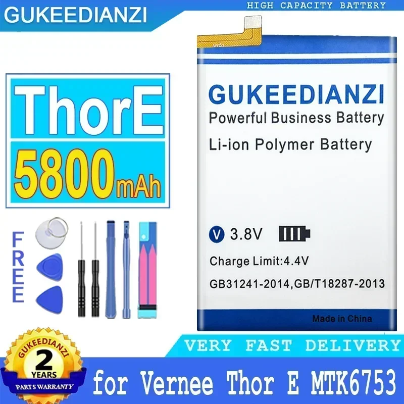 Vernee thor e、mtk6753,5800mah、ツール用の交換用大容量バックアップ携帯電話バッテリー