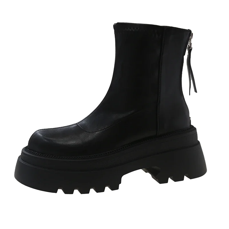 Bottes Courtes à Talon Plateforme pour Femme, Chaussures de Rinçage à Fermeture Éclair Arrière, à la Mode, Nouvelle Collection Automne Hiver 2024