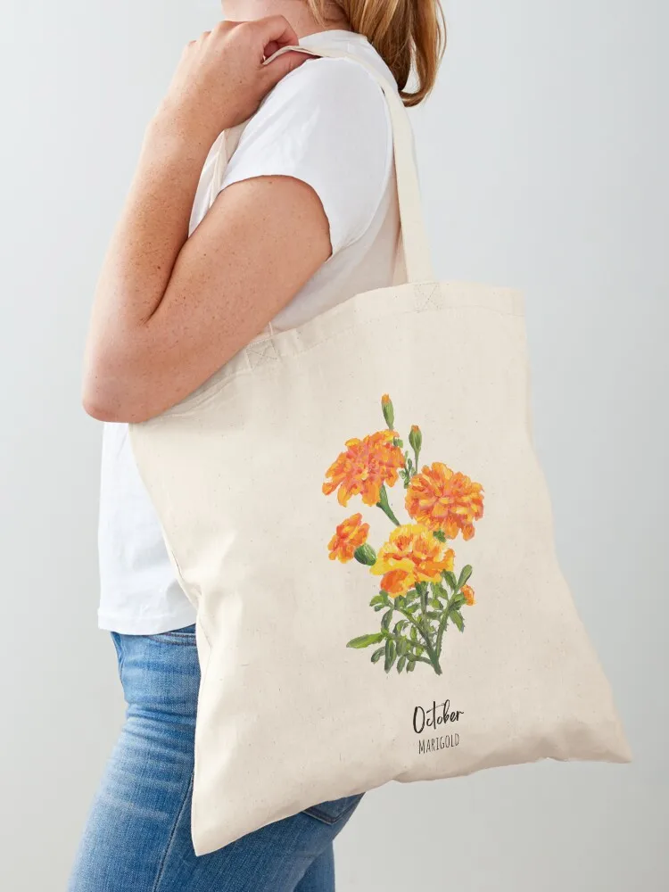 

October Birth Flower Marigold Tote Bag university shopper bag reusable grocery bags Lady bags custom tote bag
