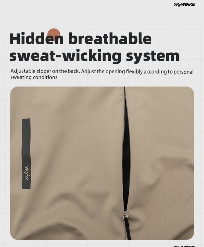 YKYW Herren-Radjacke, winddicht, wasserdicht, langärmelig, MTB, Fahrradmantel, Fahrradsport, Windjacke, Doppelreißverschluss, Radtrikot – Detail 5