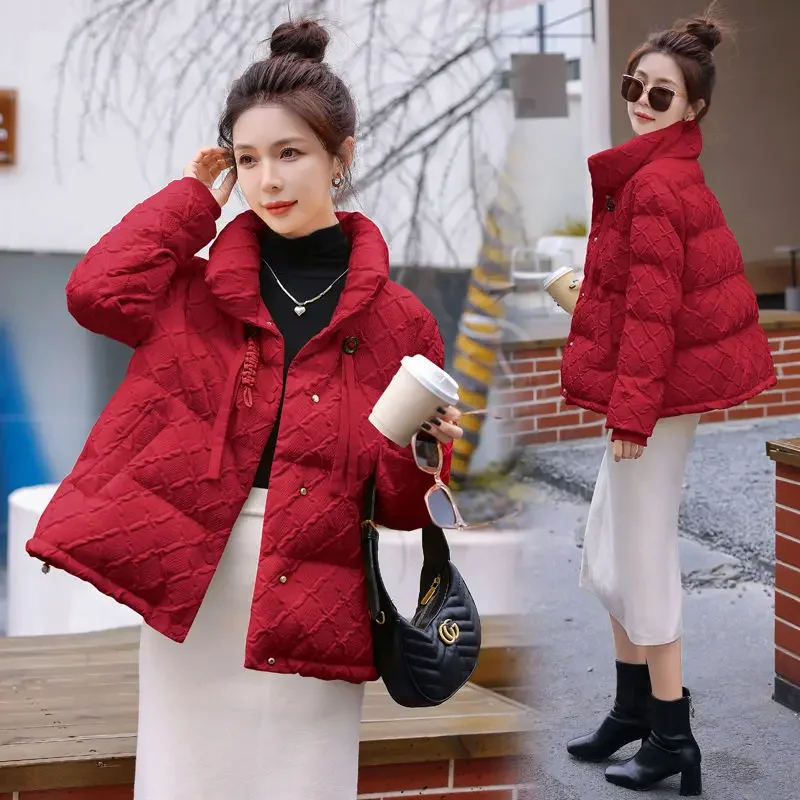 

Winter Women Clothing Puffer Jacket Warm Vintage Quilted Cropped Coats Windproof Coats Single Breasted Chic Design Short Jacket