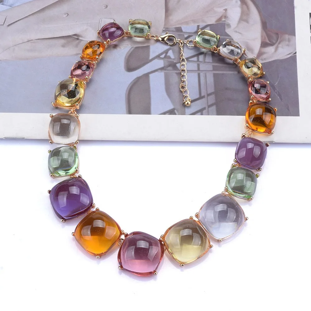 ZA Gold Plated Metal Resin Collar Necklace Multicolor Transparent Choker Necklace Women Jewelry