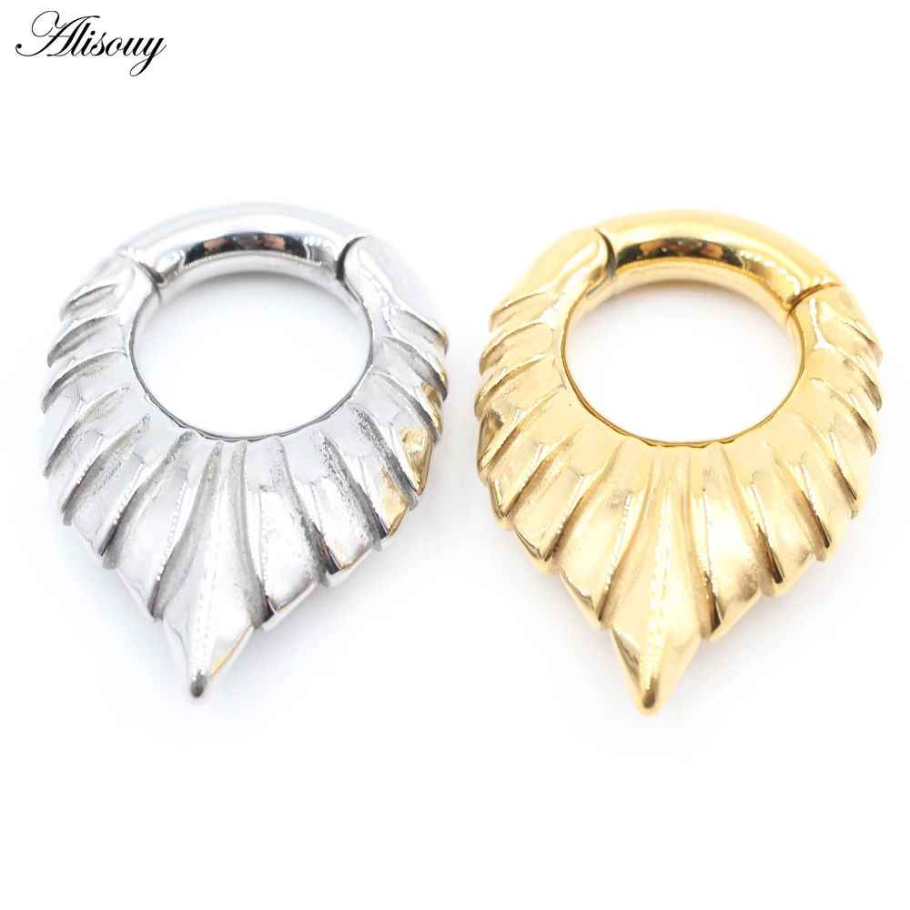 1 PC 5.5mm Armour Scale Cone Hinged Stainless Steel Ear Weights Expander Stretcher Plugs Gauges Earrings Body Piercing Jewelry