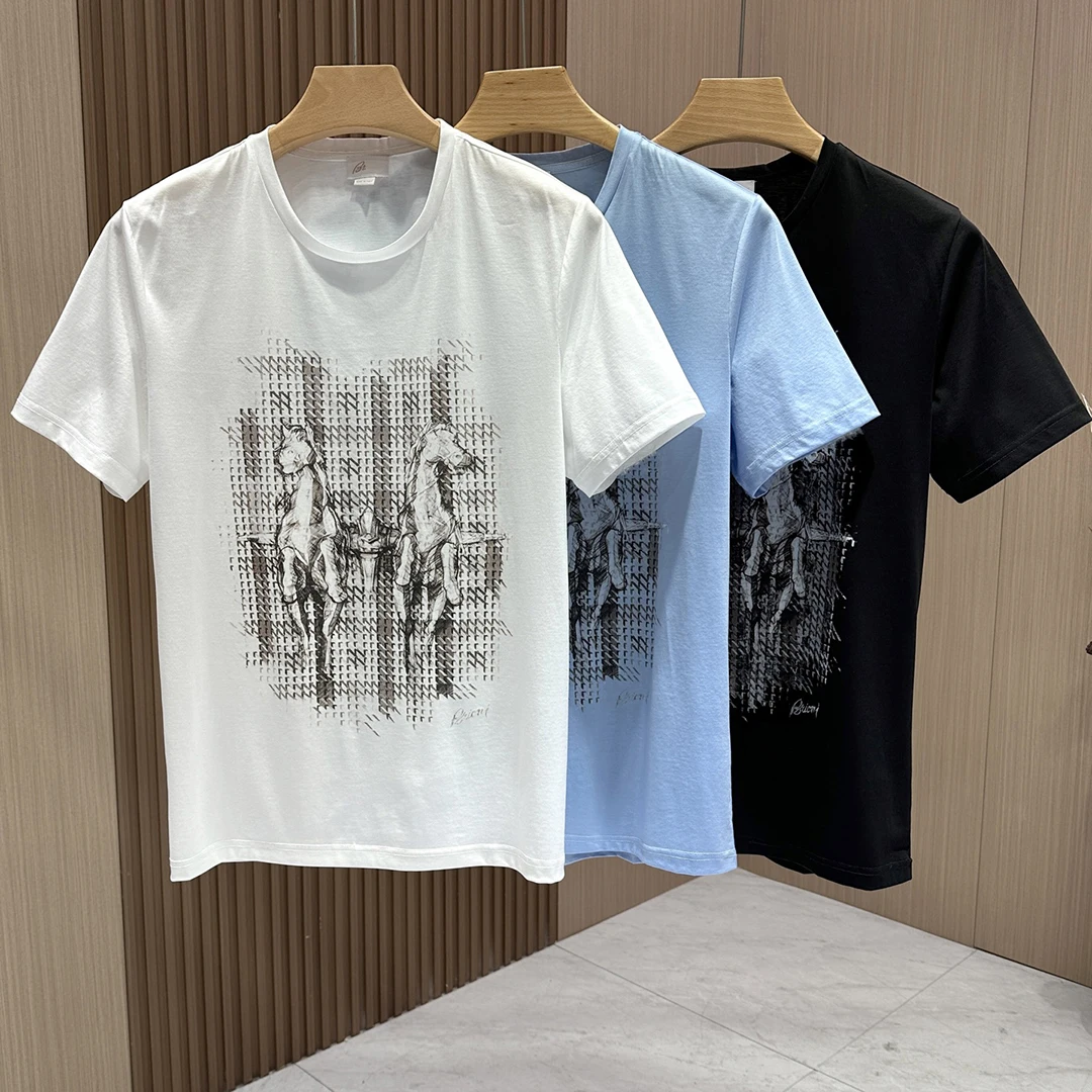 

BLLIYOSS T-Shirt men Ice Silk Cotton 2025 New ventilate Casual half Sleeve Printing Decoration Old Money Essential for summer