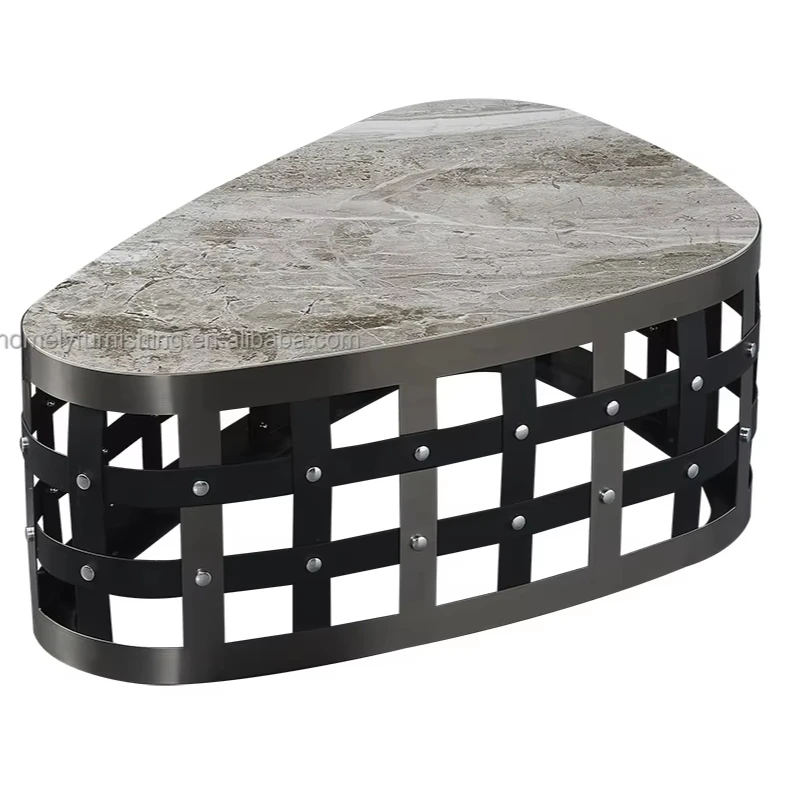 Moderne Wohnzimmer Möbel Keramik Platte Edelstahl Couch Tisch Mit Lederband Cabrio Design Für Den Heimgebrauch