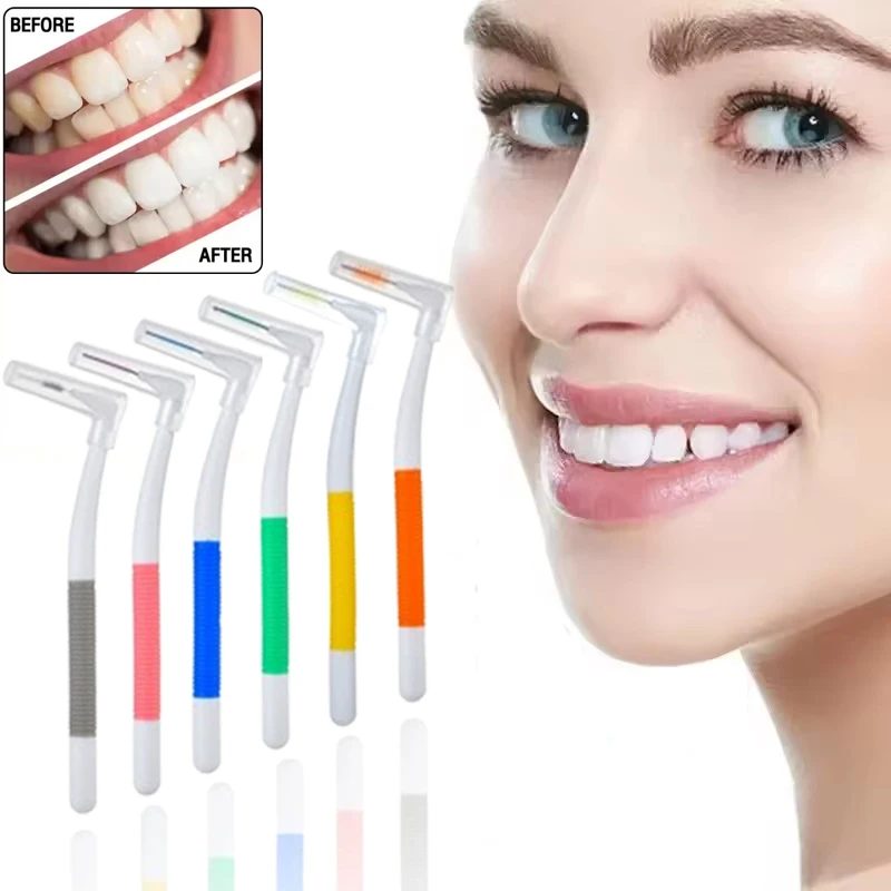 L-Shaped Interdental Brush 0.4-1.5mm Portable Plastic Oral Care Tool with Non-Slip Handle for Eyelash And Teeth Cleaning