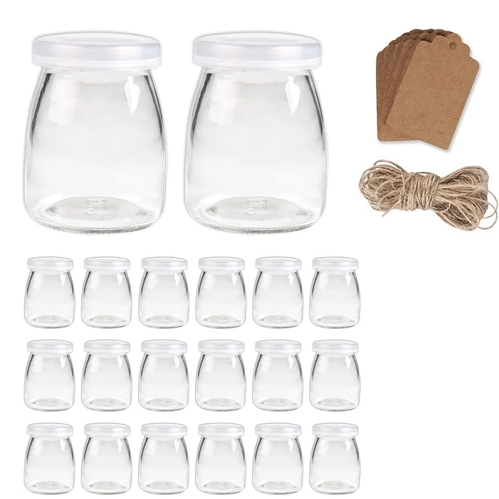 

Mini Yogurt Jars 4oz Clear Glass Favor Jars with PE Lids Pudding Jars Spice jars,Glass Containers with Label Tags and String