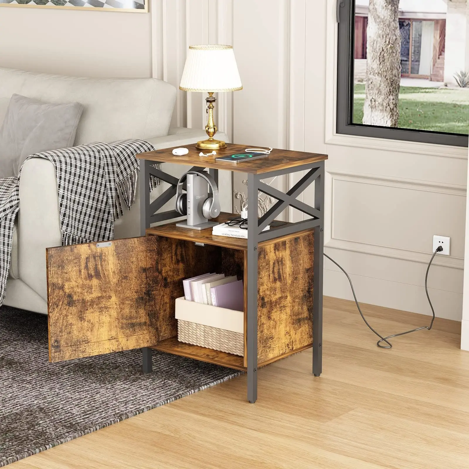 

Cross-border exclusive supply, coffee table with USB port and bedside table with 2 layers of storage space, suitable for bedroom