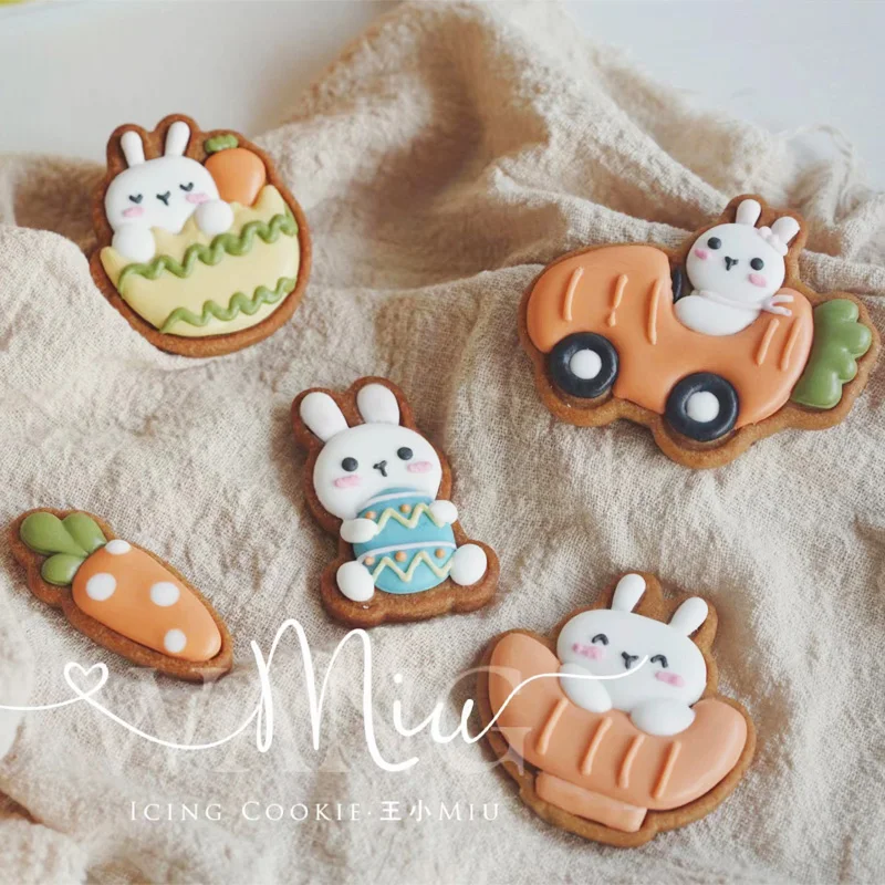 Cartoon Bunny Cookie Mold Easter Cookie Embosser Mold Cute Rabbit Carrot Easter Egg Fondant Icing Biscuit Cutter Mold Cake Tools